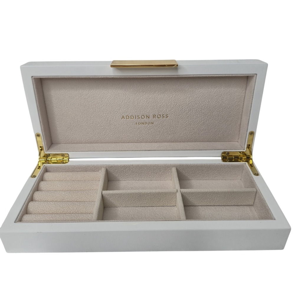 Addison Ross Ross LTD Polished Lacquer Wood Jewelery Box Glossy White 4"x9" NWOB